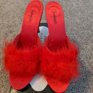 Frederick's Glamour Girl Marabou Slippers - Red, Size 9, New